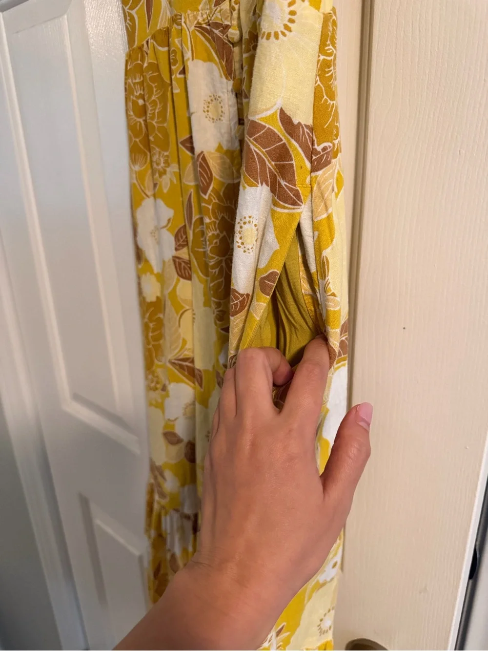 Yellow Floral Maxi Dress with V-Neck